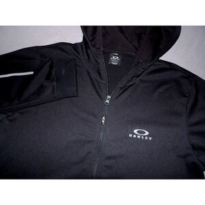 OAKLEY Performance Fit Black 100% Polyester Zip-Up Hoodie Sweatshirt Men's Large